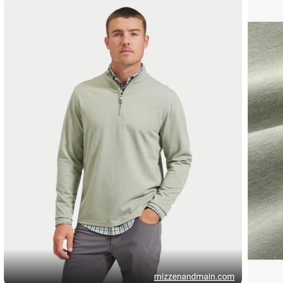 Mizzen+Main ProFlex Quarter Zip Sage Green Heather - Picture 2 of 11
